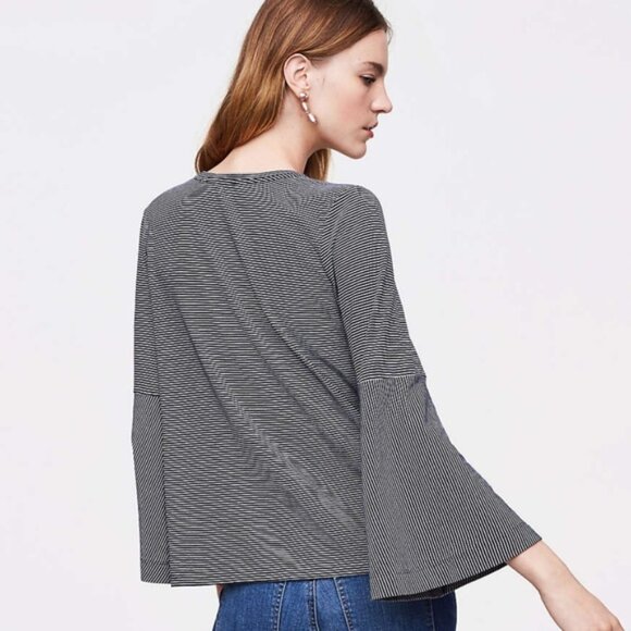LOFT | Embroidered Striped Bell Sleeve Tee - Picture 2 of 10